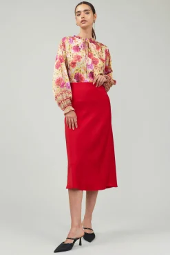 Skirts-Current Air Bias Midi Skirt RED