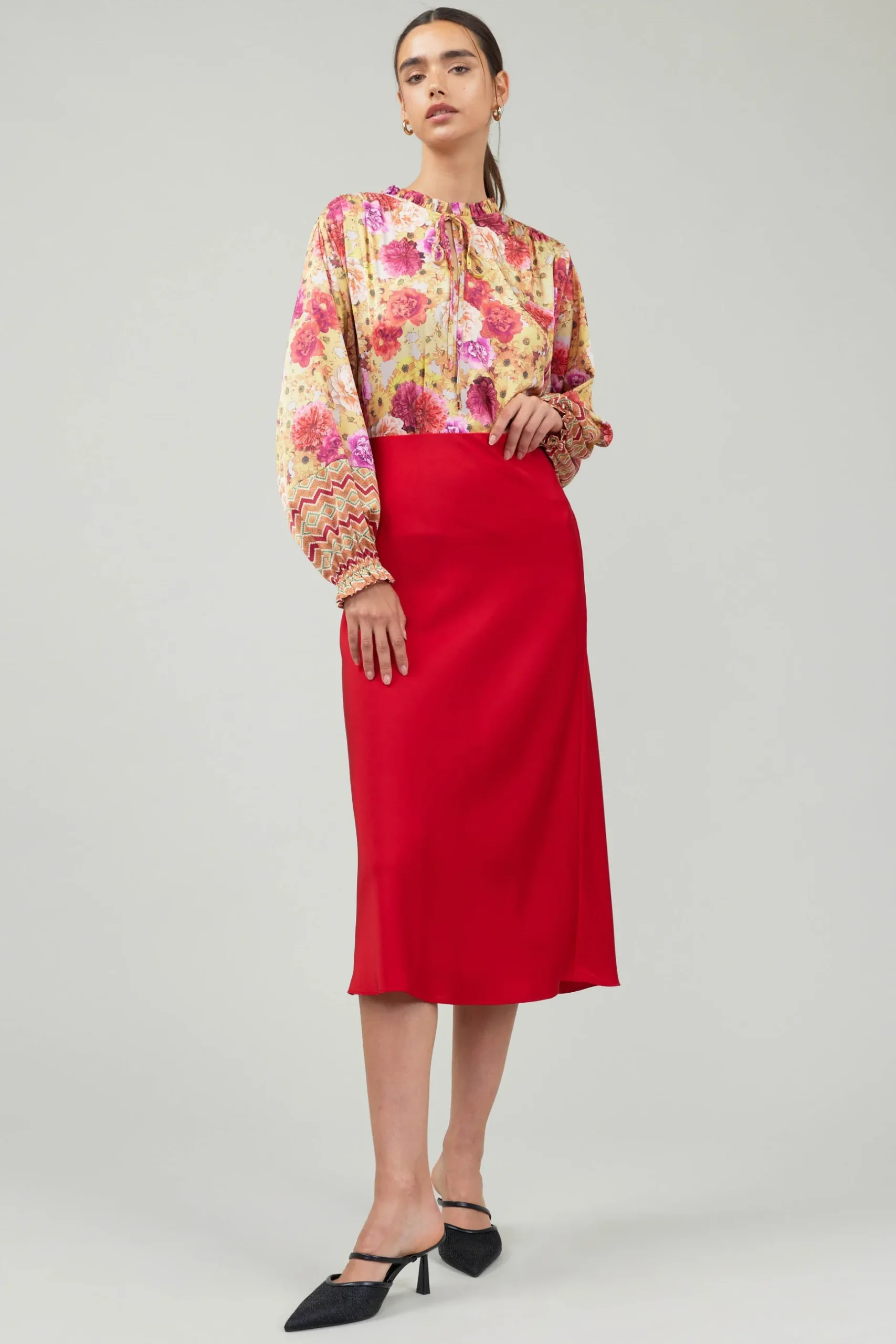 Skirts-Current Air Bias Midi Skirt RED