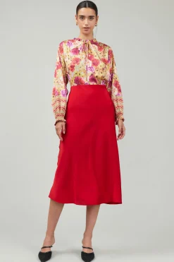 Skirts-Current Air Bias Midi Skirt RED