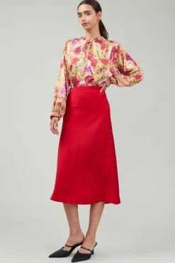 Skirts-Current Air Bias Midi Skirt RED