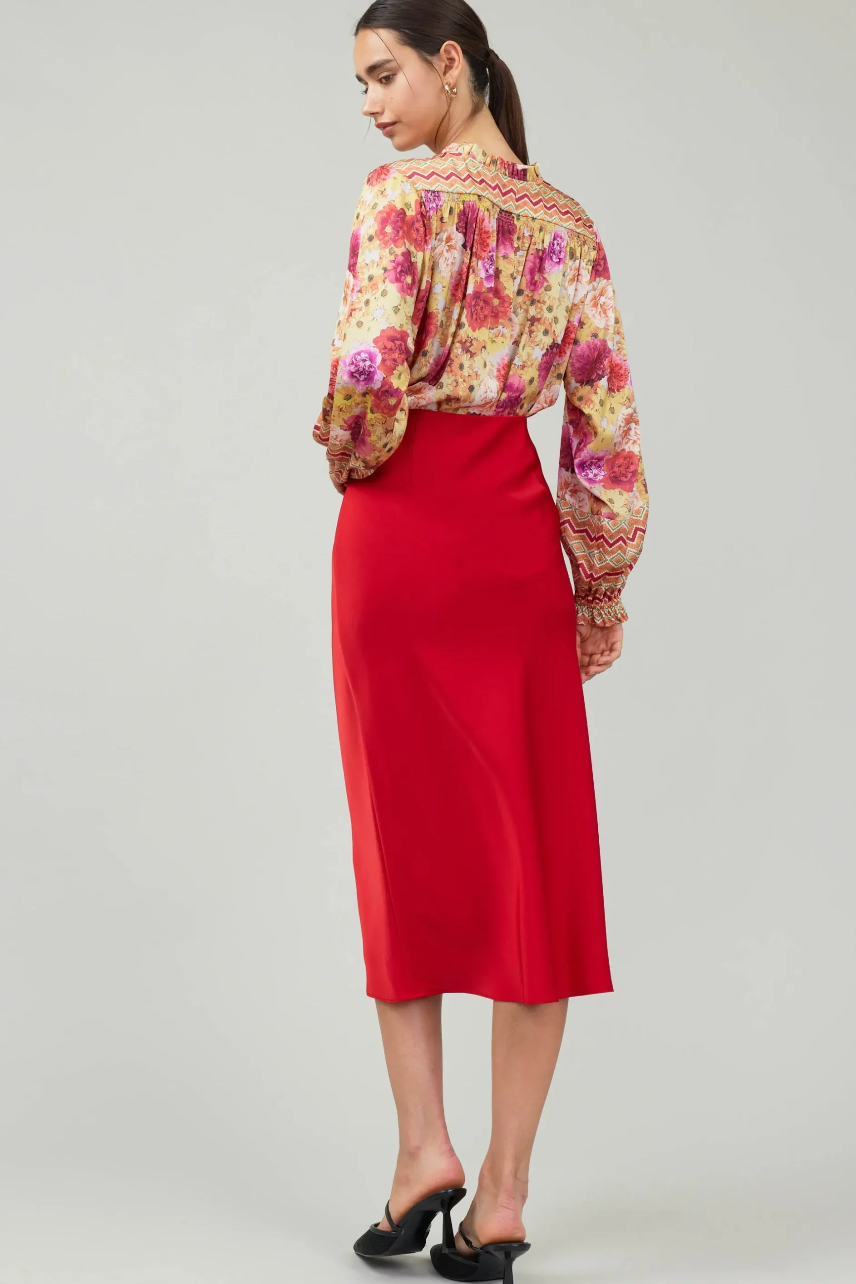 Skirts-Current Air Bias Midi Skirt RED