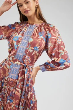 Midi Dresses-Current Air Botanical High Neck Dress CHESTNUTMLT