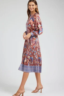 Midi Dresses-Current Air Botanical High Neck Dress CHESTNUTMLT