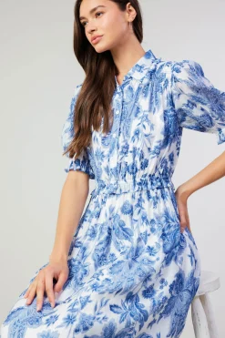 Midi Dresses-Current Air Botanical Jacquard Midi Dress BLUEFLORAL