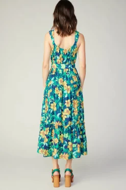Midi Dresses-Current Air Botanical Tiered Ruffle Dress YELLOWFLORALMLT
