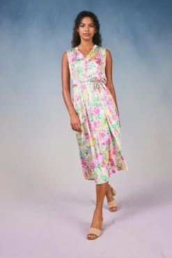 Midi Dresses-Current Air Botanical Watercolor Midi Dress PINKMLTFLORAL