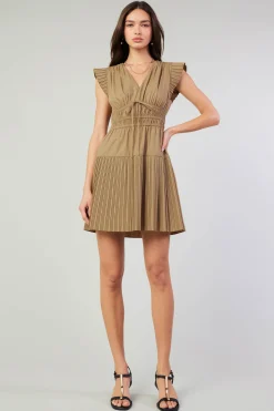 Mini Dresses-Current Air Briene Pleated Mini Dress LATTE