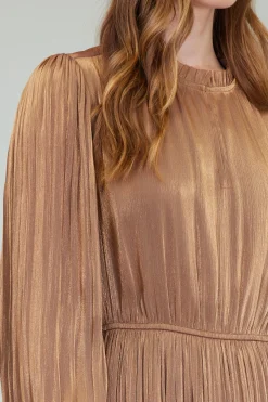 Midi Dresses-Current Air Bristol Pleated Midi Dress BRONZE