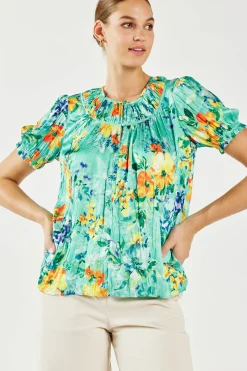 Short Sleeve Tops-Current Air Brooklyn Crinkle Top AQUA