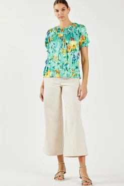 Short Sleeve Tops-Current Air Brooklyn Crinkle Top AQUA