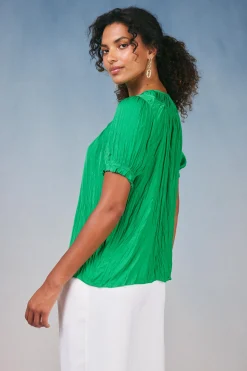 Short Sleeve Tops-Current Air Brooklyn Crinkle Top DEEPSPRINGGREEN