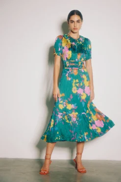 Midi Dresses-Current Air Brooklyn Floral Midi Dress GREENFLORAL