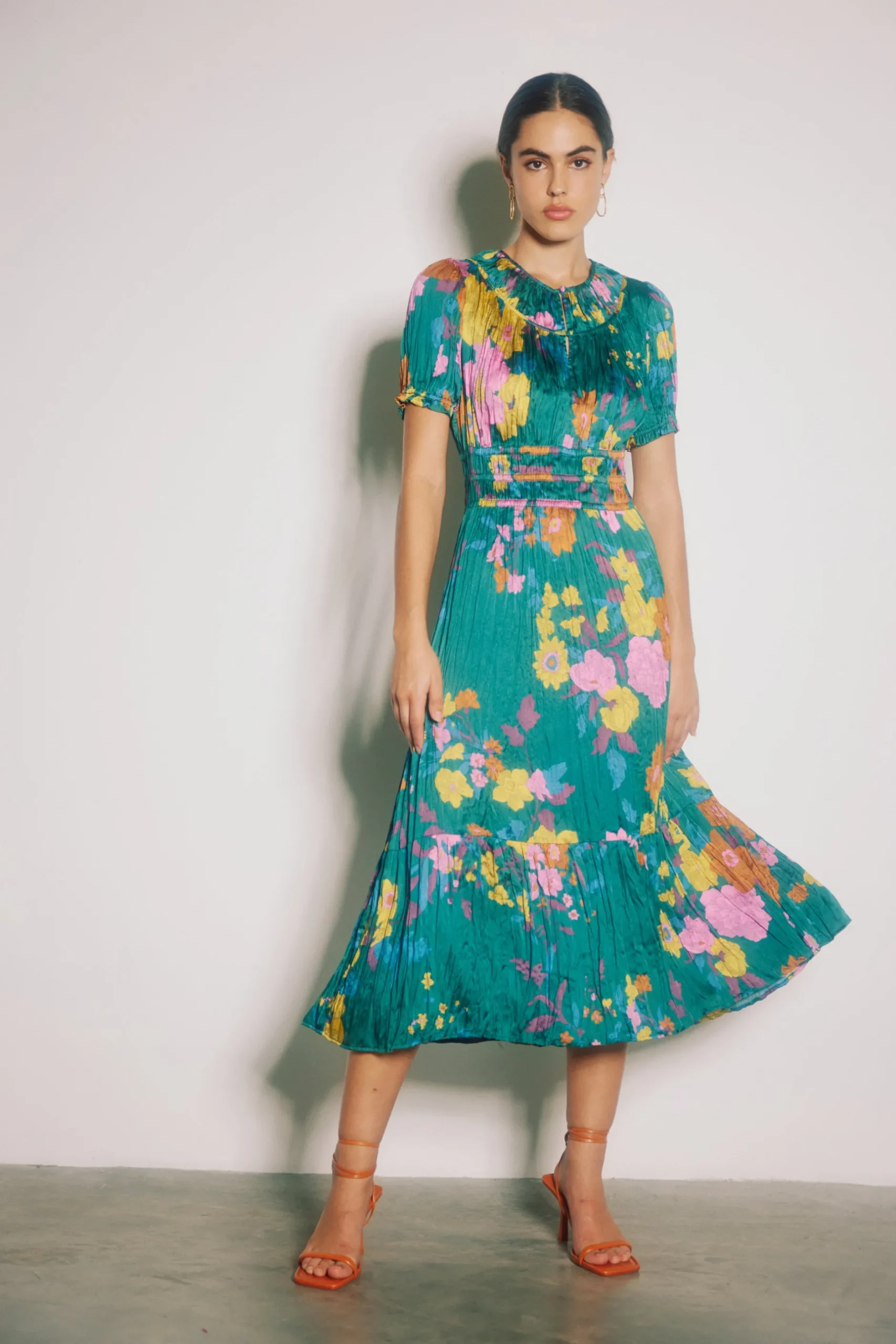 Midi Dresses-Current Air Brooklyn Floral Midi Dress GREENFLORAL