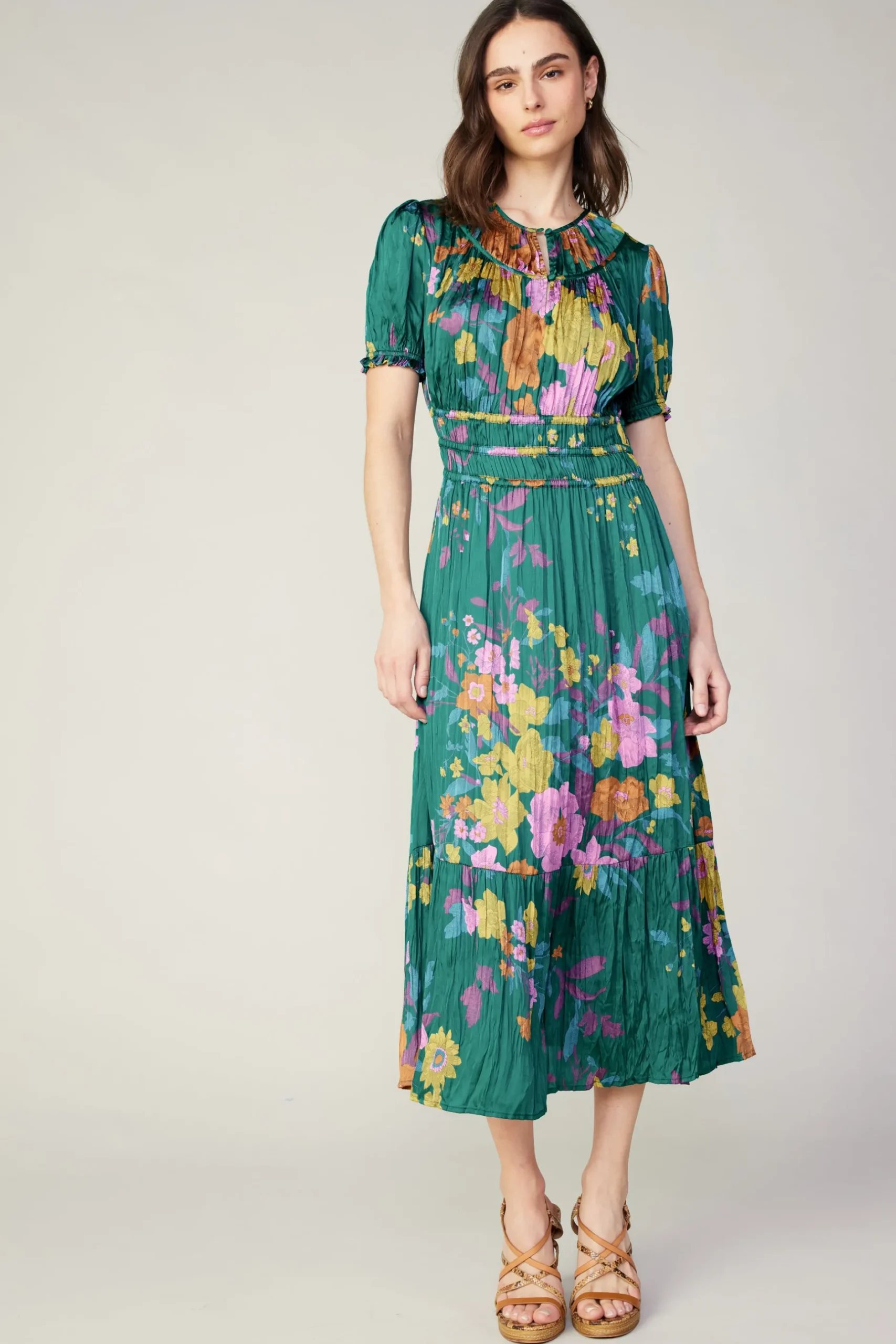Midi Dresses-Current Air Brooklyn Floral Midi Dress GREENFLORAL