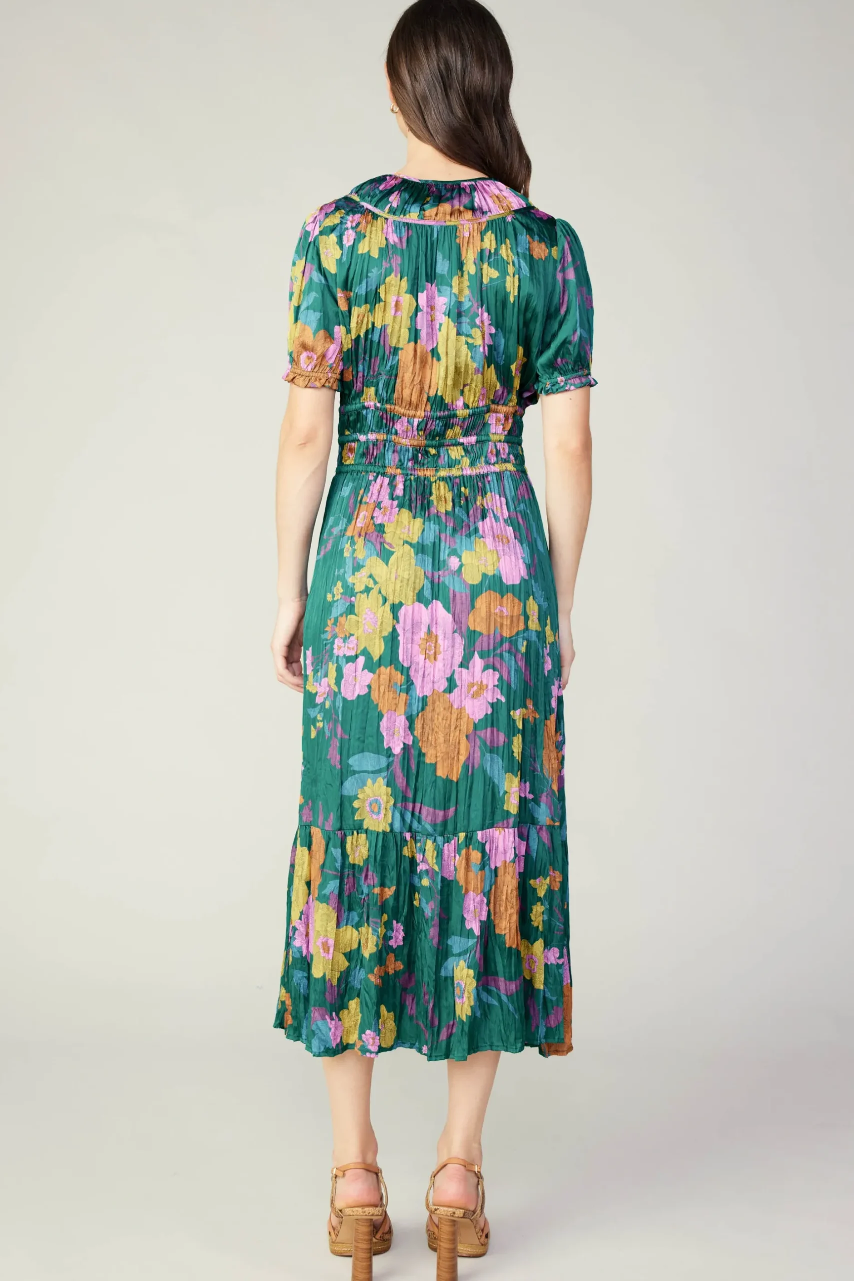 Midi Dresses-Current Air Brooklyn Floral Midi Dress GREENFLORAL