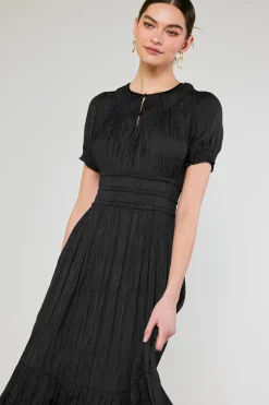 Midi Dresses-Current Air Brooklyn Pleated Midi Dress BLACK