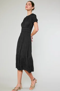 Midi Dresses-Current Air Brooklyn Pleated Midi Dress BLACK