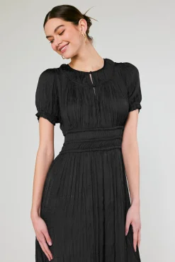 Midi Dresses-Current Air Brooklyn Pleated Midi Dress BLACK