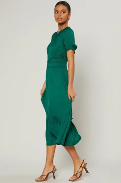 Midi Dresses-Current Air Brooklyn Pleated Midi Dress EMERALDGREEN