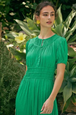 Midi Dresses-Current Air Brooklyn Pleated Midi Dress DEEPSPRINGGREEN