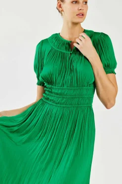 Midi Dresses-Current Air Brooklyn Pleated Midi Dress DEEPSPRINGGREEN