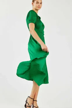 Midi Dresses-Current Air Brooklyn Pleated Midi Dress DEEPSPRINGGREEN