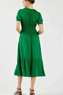 Midi Dresses-Current Air Brooklyn Pleated Midi Dress DEEPSPRINGGREEN