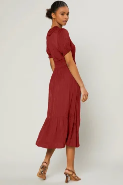 Midi Dresses-Current Air Brooklyn Pleated Midi Dress RED
