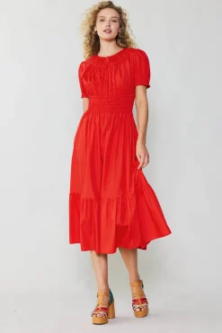 Midi Dresses-Current Air Brooklyn Poplin Midi Dress RED
