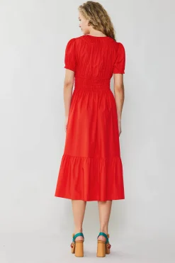 Midi Dresses-Current Air Brooklyn Poplin Midi Dress RED