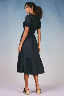 Midi Dresses-Current Air Brooklyn Poplin Midi Dress BLACK