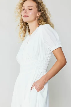 Midi Dresses-Current Air Brooklyn Poplin Midi Dress WHITE