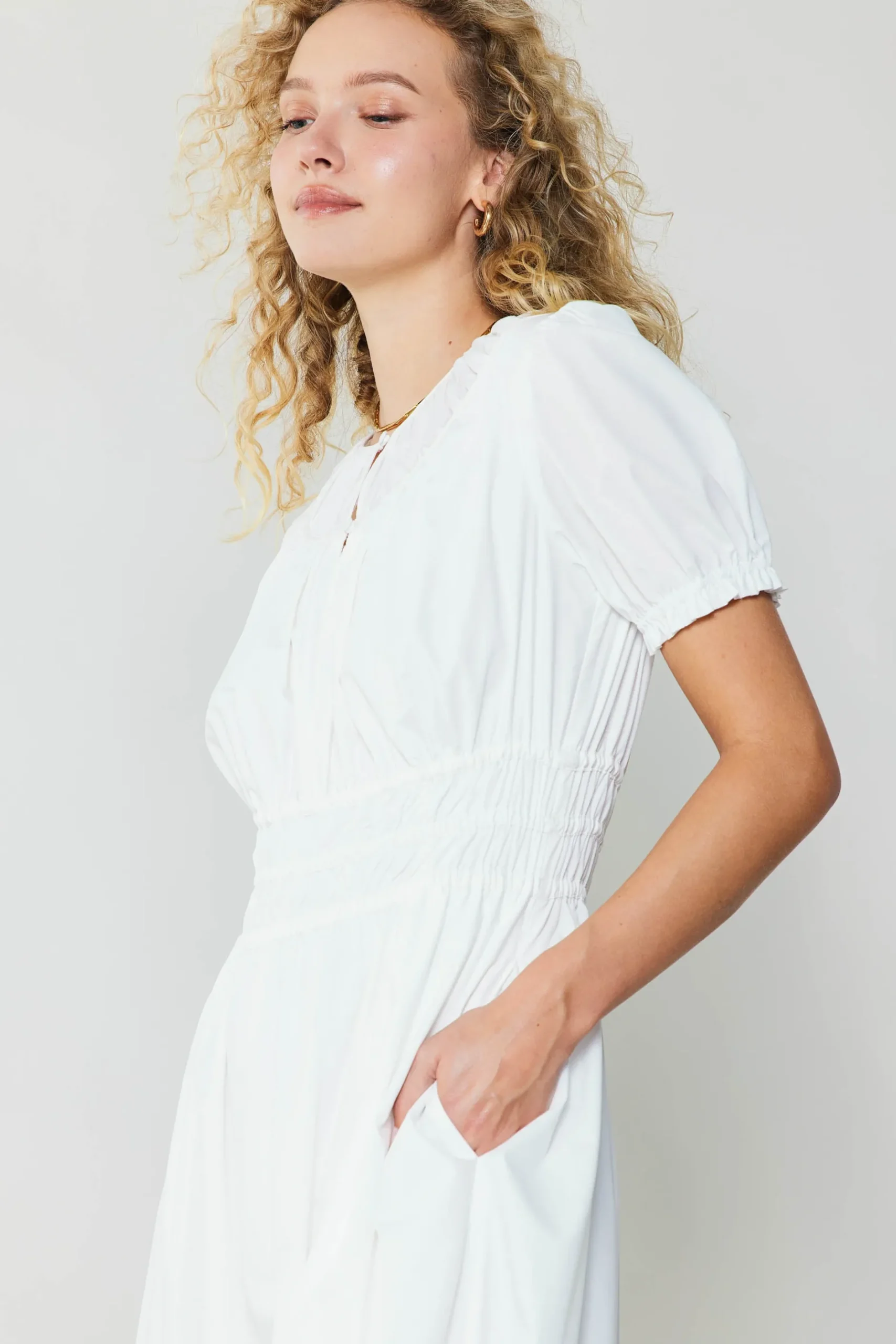 Midi Dresses-Current Air Brooklyn Poplin Midi Dress WHITE