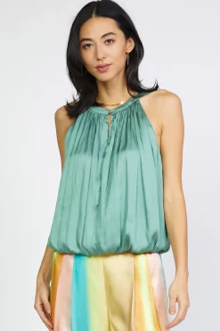 Sleeveless Tops-Current Air Bubble Hem Blouse SAGEGREEN