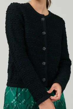 Cardigans-Current Air Button Up Tweed Cardigan BLACK