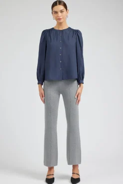 Long Sleeve Tops-Current Air Buttoned Blouse SLATENAVY