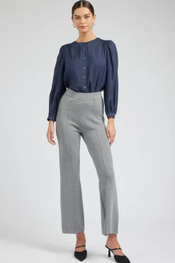 Long Sleeve Tops-Current Air Buttoned Blouse SLATENAVY