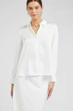 Long Sleeve Tops-Current Air Buttonup Collared Shirt OFFWHITE