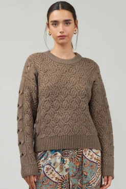 Knitwear|Sweaters-Current Air Cable Knit Sweater COCOA