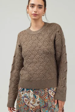 Knitwear|Sweaters-Current Air Cable Knit Sweater COCOA