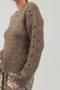 Knitwear|Sweaters-Current Air Cable Knit Sweater COCOA