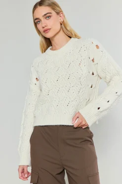 Knitwear|Sweaters-Current Air Cable Knit Sweater IVORY