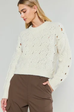 Knitwear|Sweaters-Current Air Cable Knit Sweater IVORY