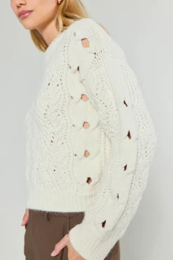 Knitwear|Sweaters-Current Air Cable Knit Sweater IVORY
