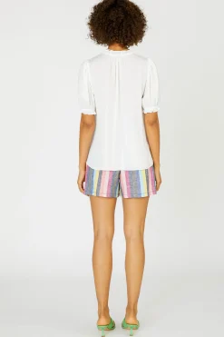 Short Sleeve Tops-Current Air Camelia Ruffled Blouse OFFWHITE