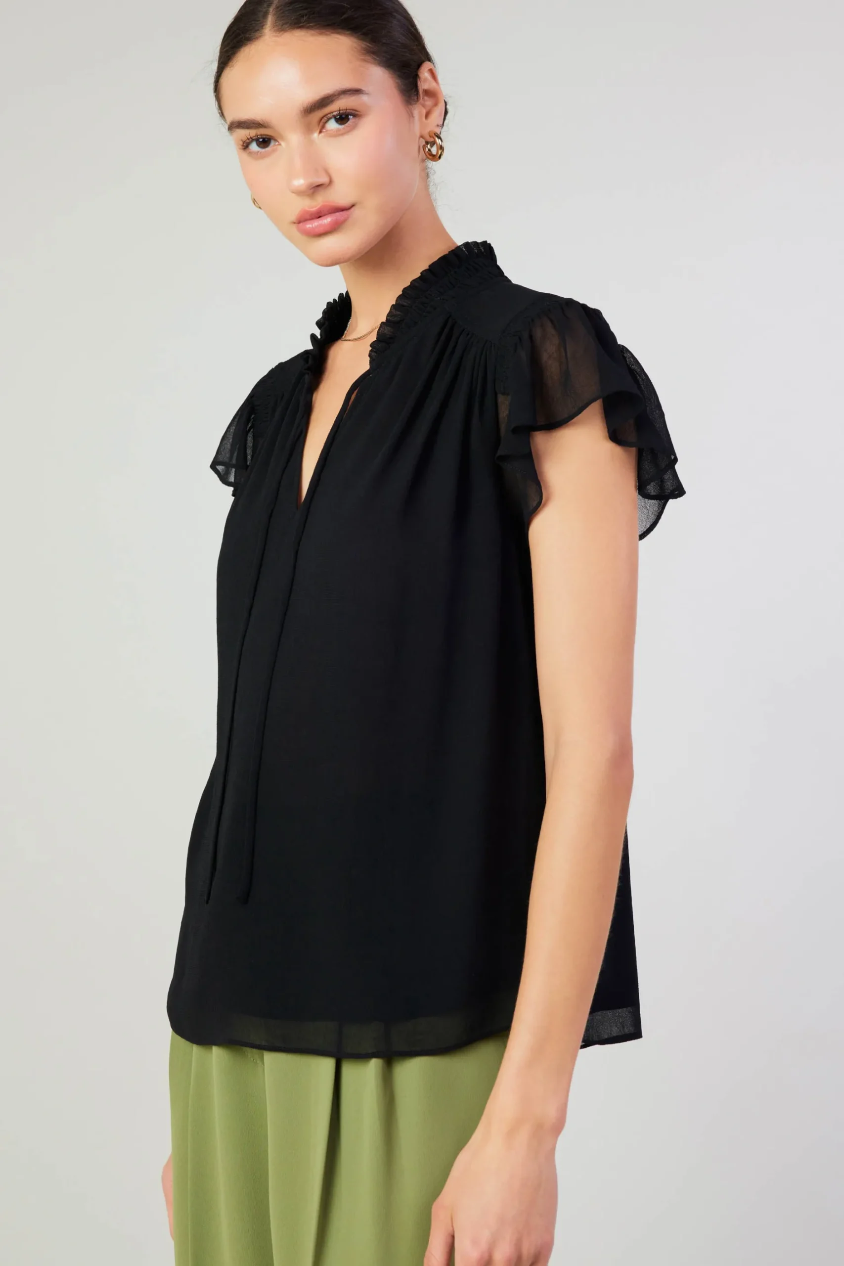 Short Sleeve Tops-Current Air Cap Sleeve Blouse BLACK