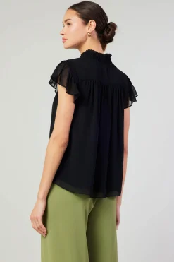 Short Sleeve Tops-Current Air Cap Sleeve Blouse BLACK