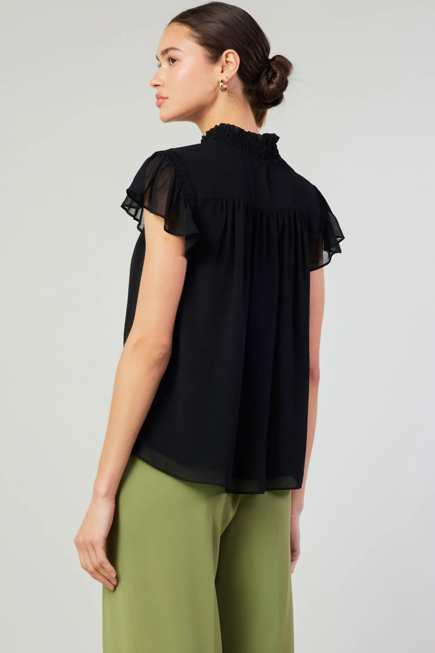 Short Sleeve Tops-Current Air Cap Sleeve Blouse BLACK