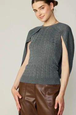 Sweaters-Current Air Cape Layered Sweater Top GREY