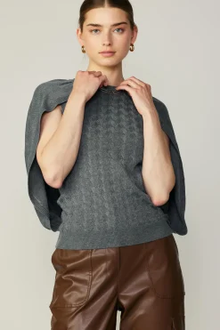 Sweaters-Current Air Cape Layered Sweater Top GREY